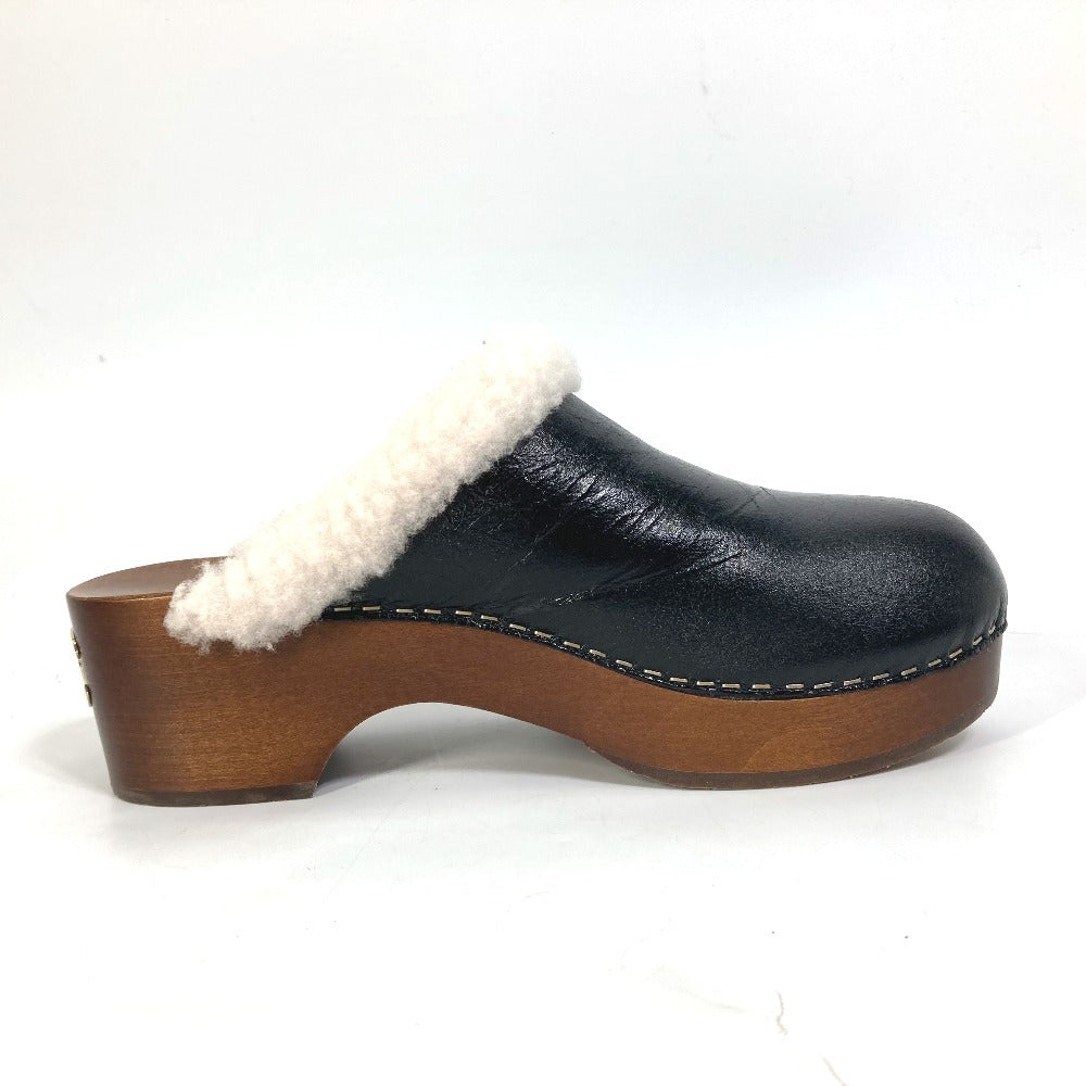 Chanel Sandals F32594 Leather Black 23N Mouton Clogs Cc Coco Mark Women 38