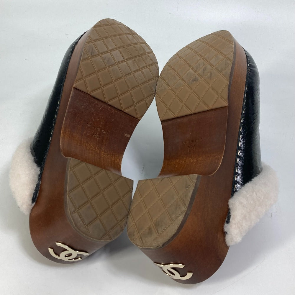 Chanel Sandals F32594 Leather Black 23N Mouton Clogs Cc Coco Mark Women 38