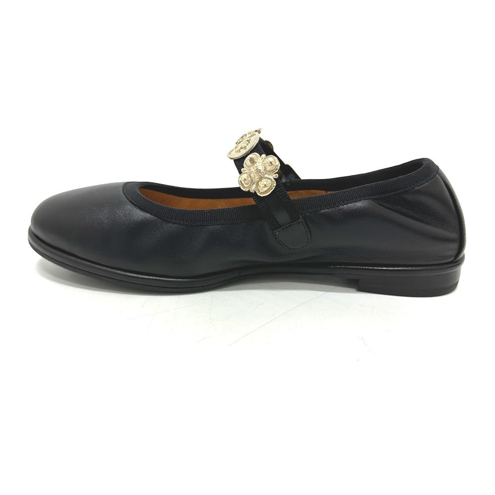 Chanel Sandals G45778 Leather Black 24A Merry Jane Women 36.5