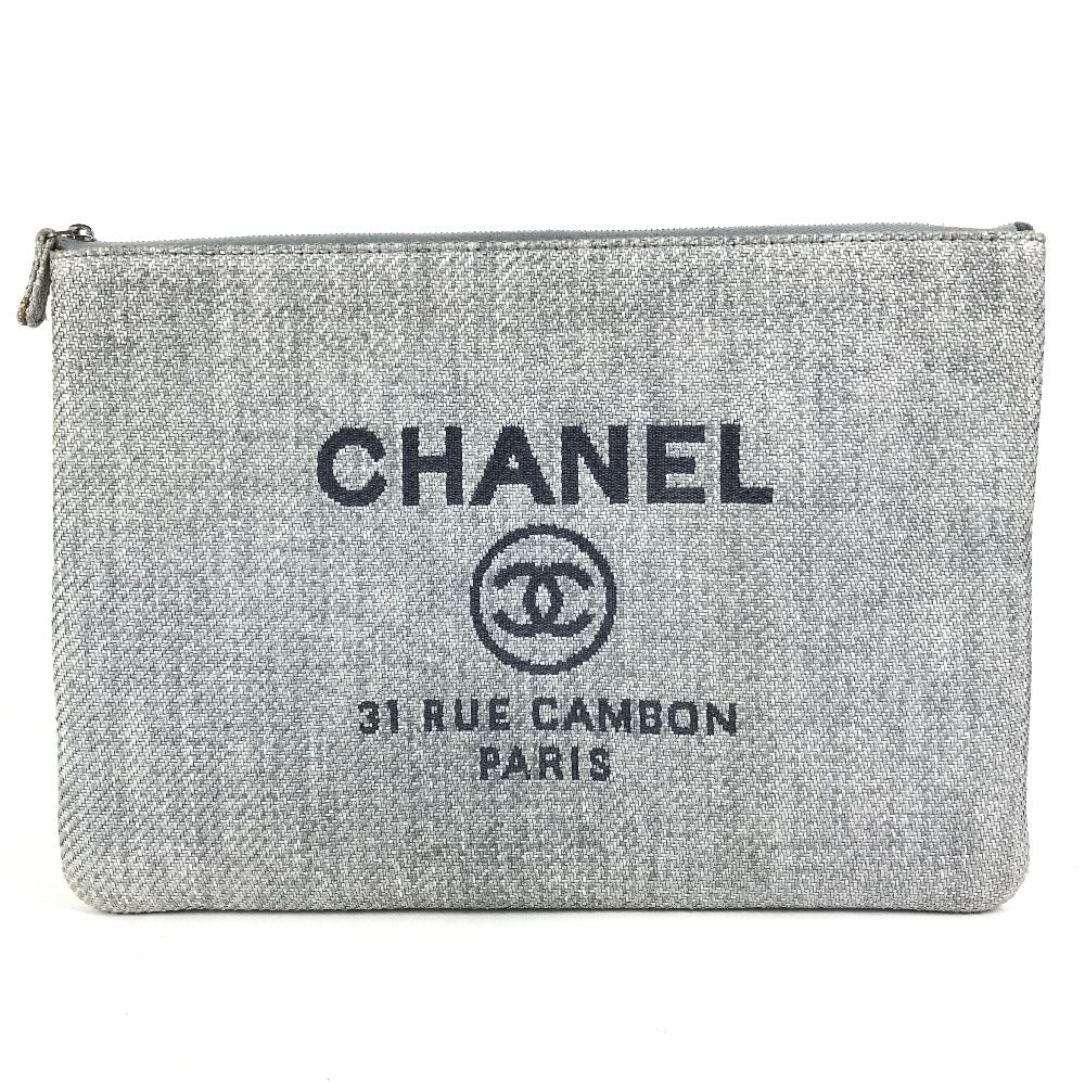 Chanel Clutch Bag Canvas Blue Logo Deauville Women
