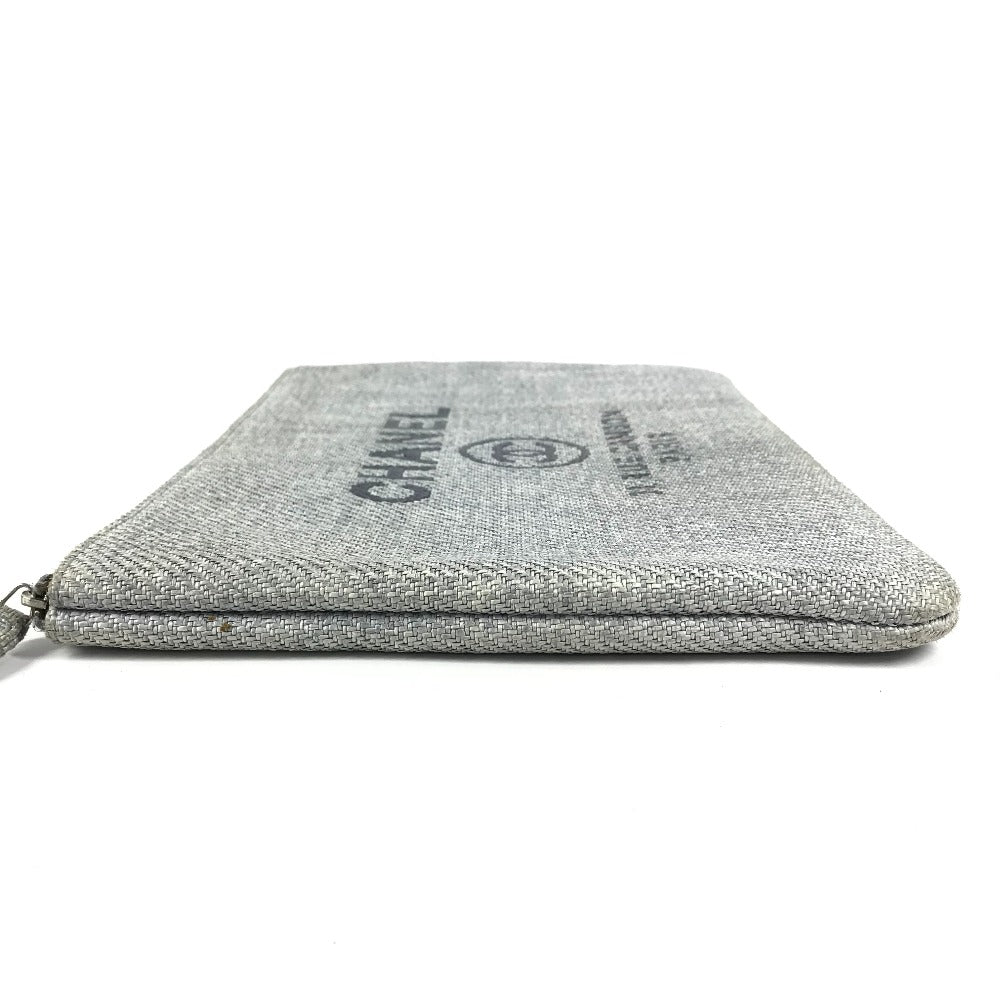 Chanel Clutch Bag Canvas Blue Logo Deauville Women