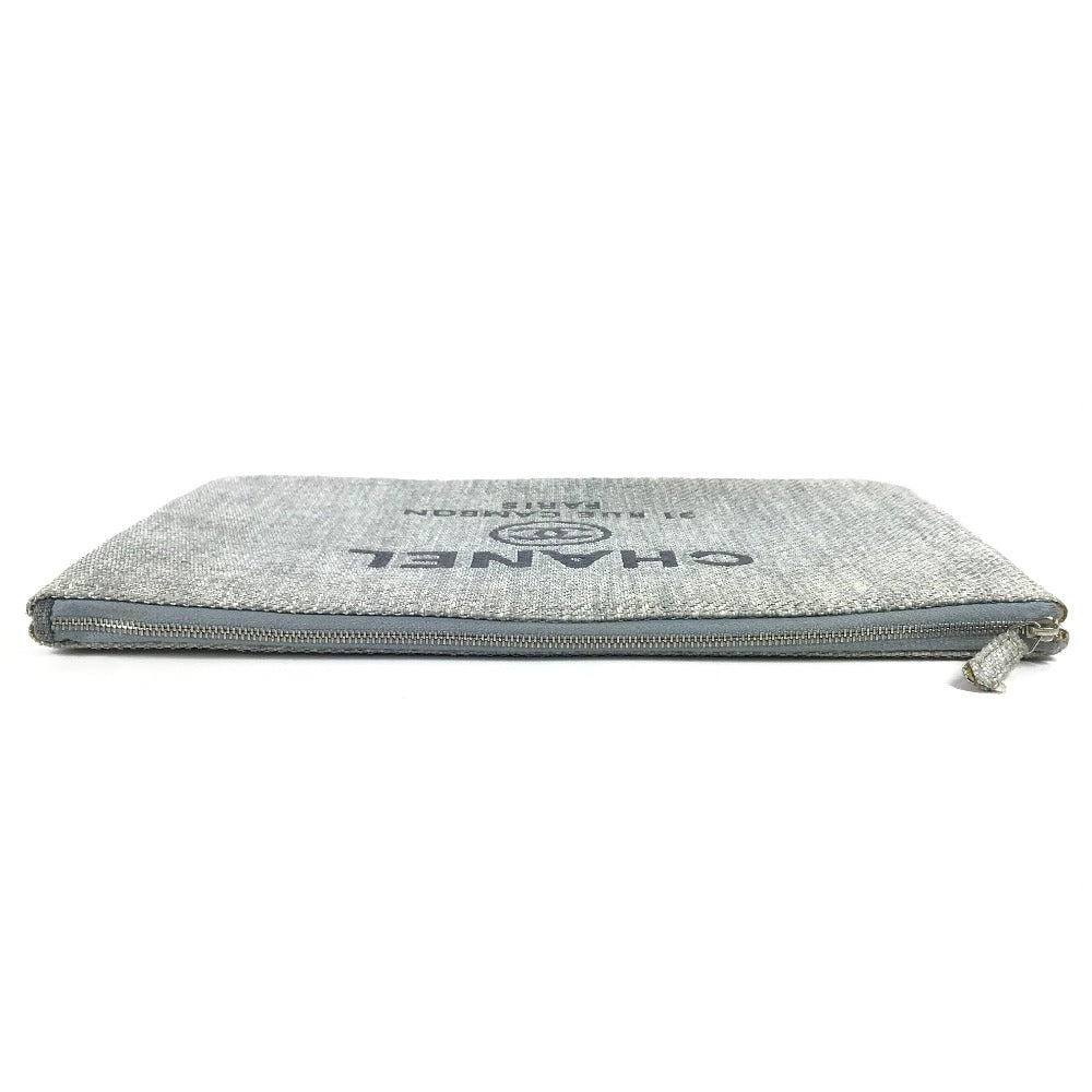 Chanel Clutch Bag Canvas Blue Logo Deauville Women