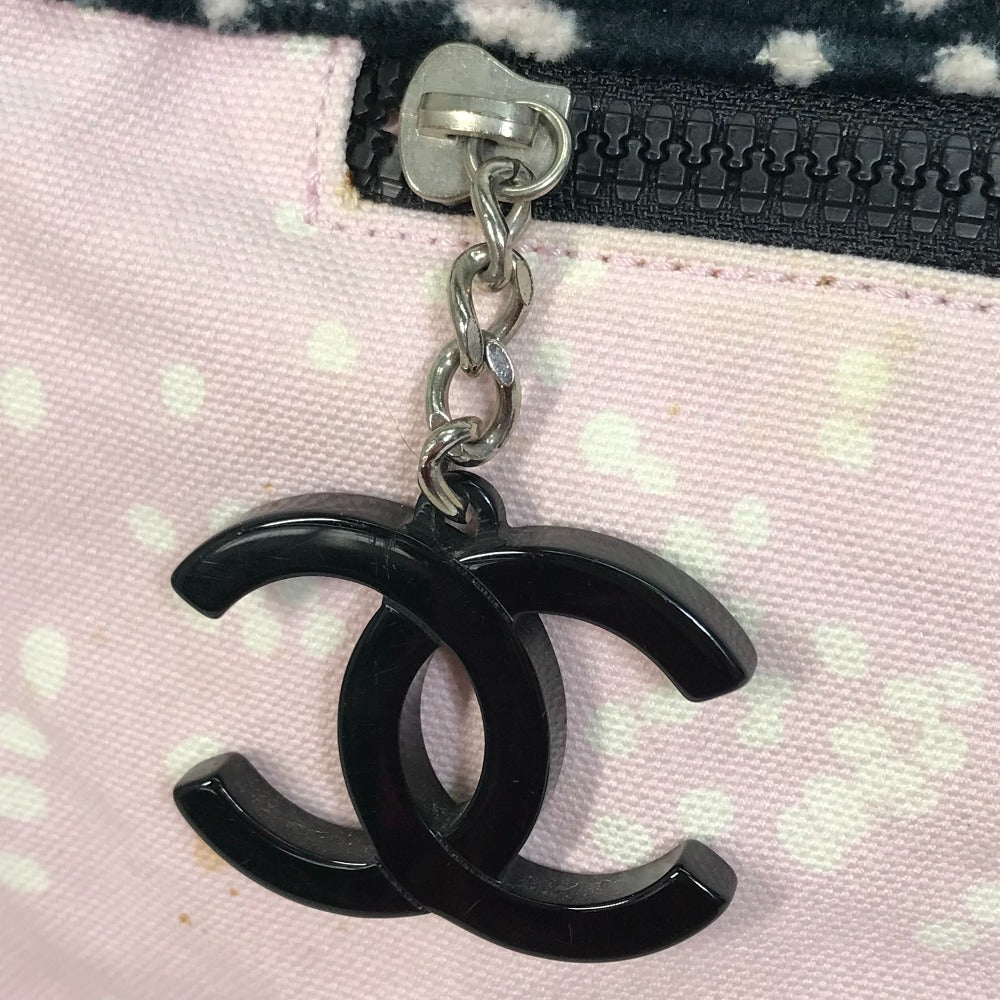 Chanel Tote Bag Canvas Light Pink X Black Coco Mark Women