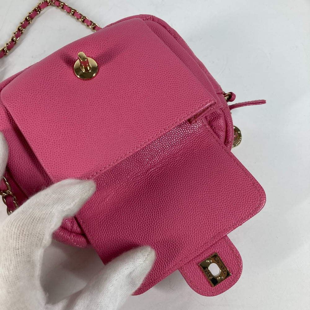 Chanel Shoulder Bag Caviar Skin Pink Matelasse Quilted Chain Bag Cc Coco Mark Women