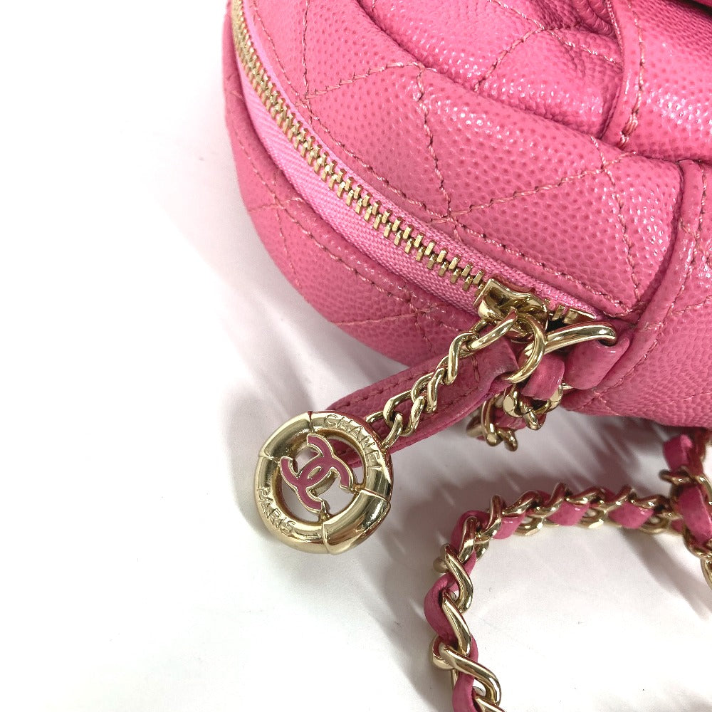 Chanel Shoulder Bag Caviar Skin Pink Matelasse Quilted Chain Bag Cc Coco Mark Women