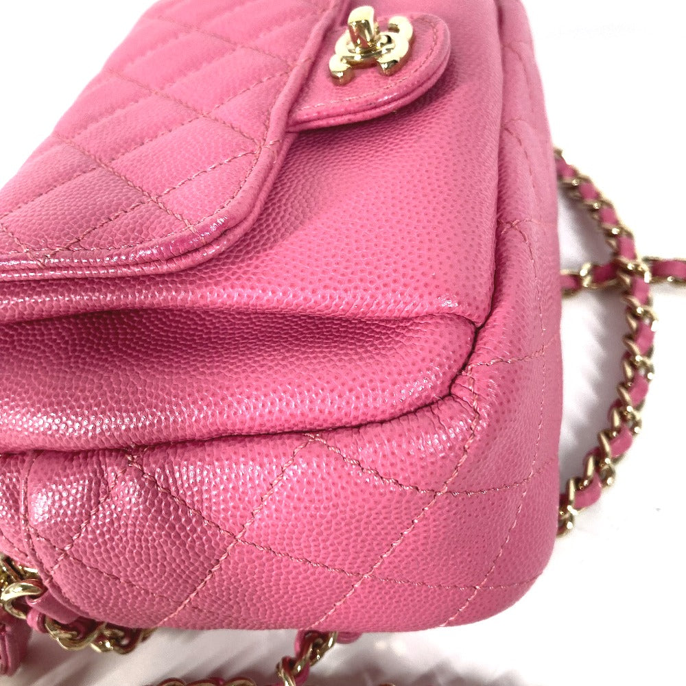 Chanel Shoulder Bag Caviar Skin Pink Matelasse Quilted Chain Bag Cc Coco Mark Women