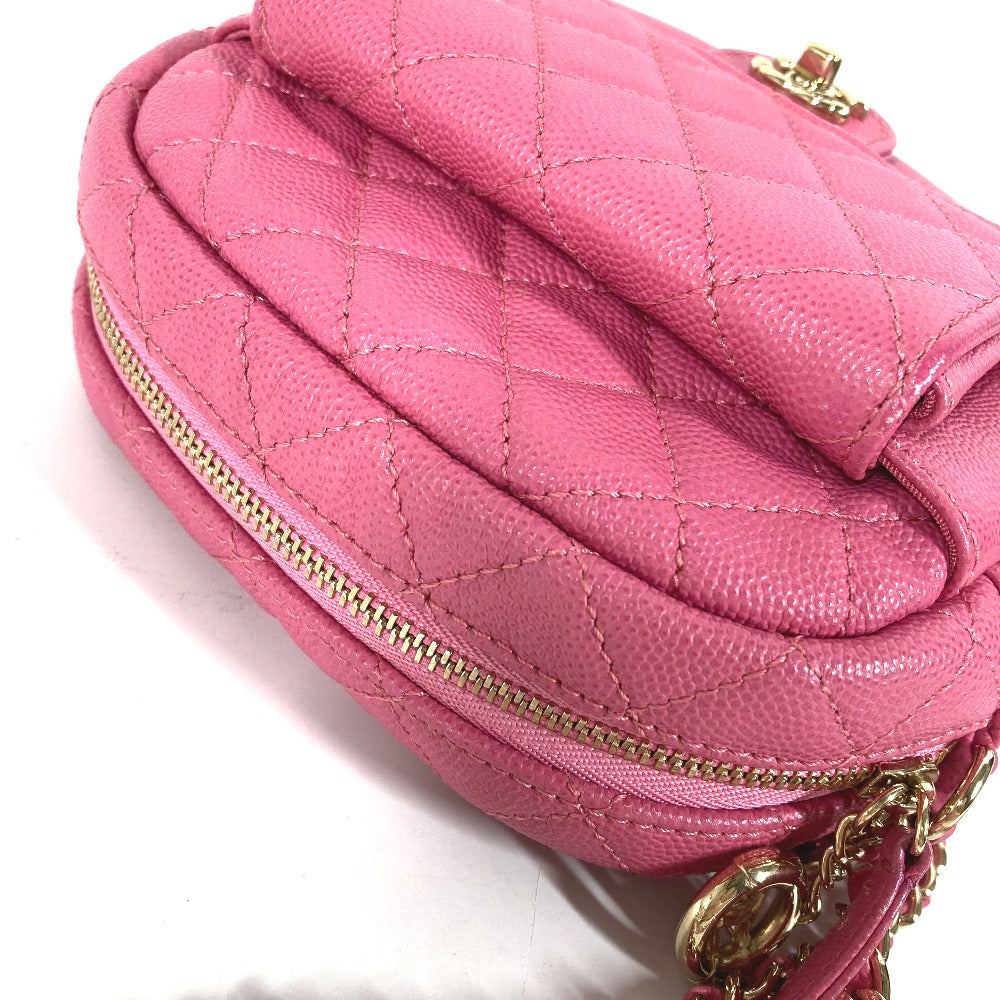 Chanel Shoulder Bag Caviar Skin Pink Matelasse Quilted Chain Bag Cc Coco Mark Women