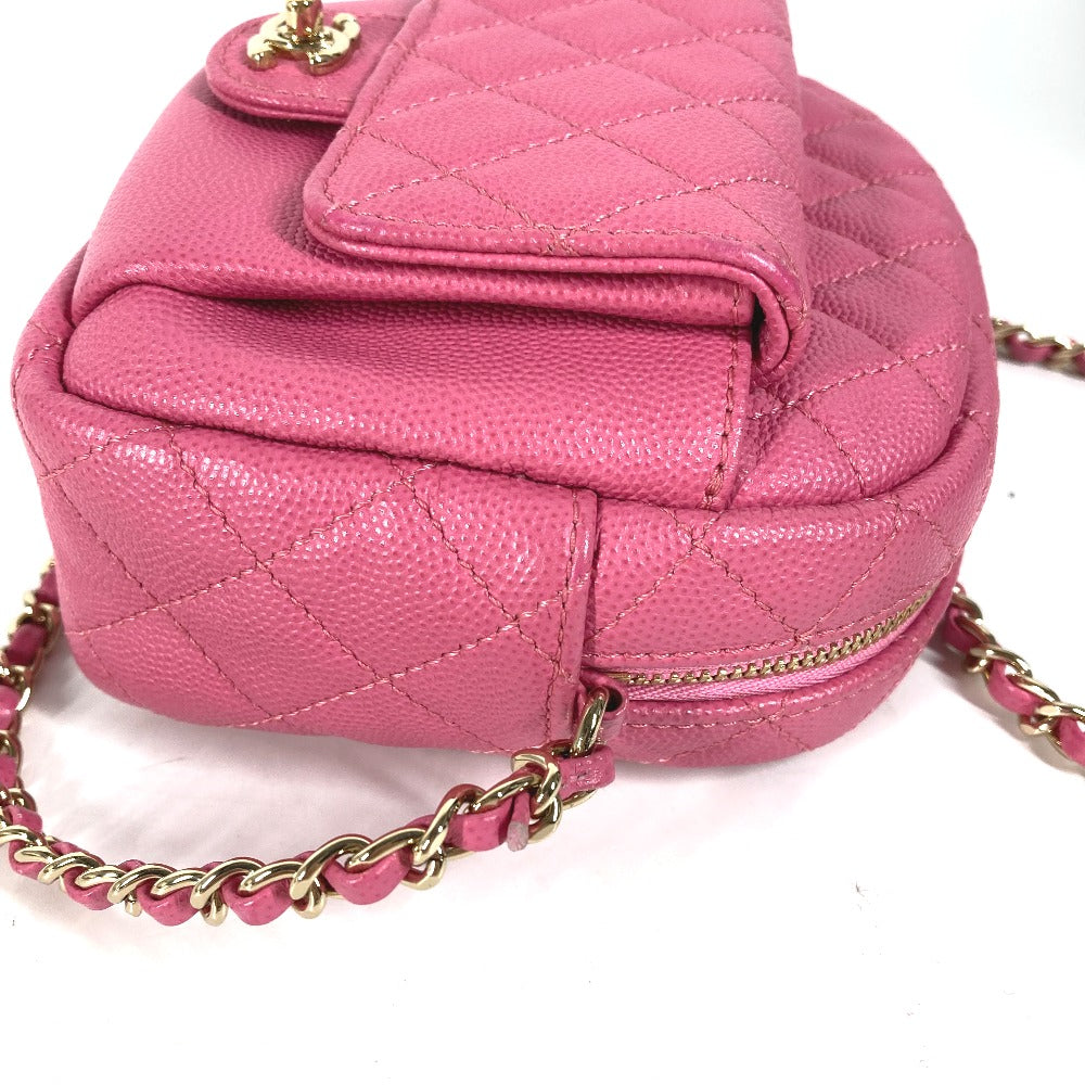 Chanel Shoulder Bag Caviar Skin Pink Matelasse Quilted Chain Bag Cc Coco Mark Women