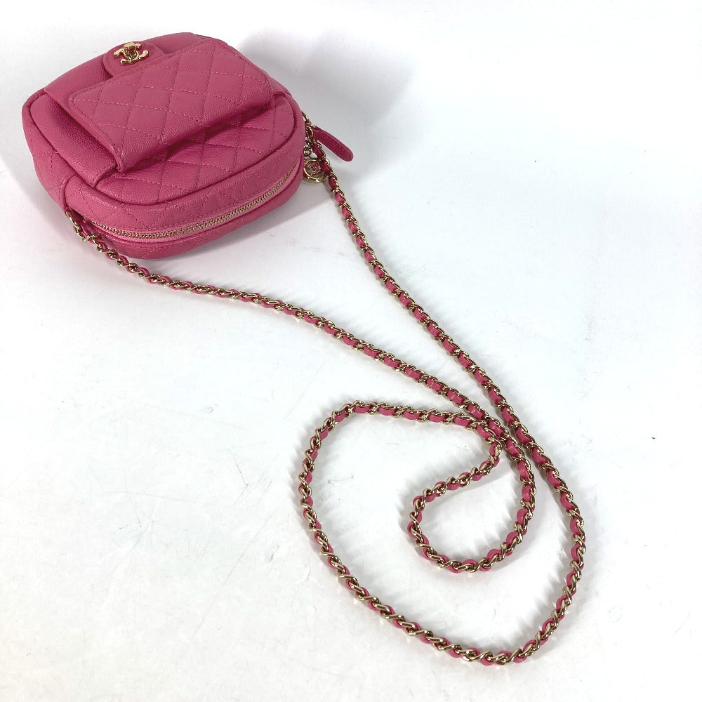 Chanel Shoulder Bag Caviar Skin Pink Matelasse Quilted Chain Bag Cc Coco Mark Women