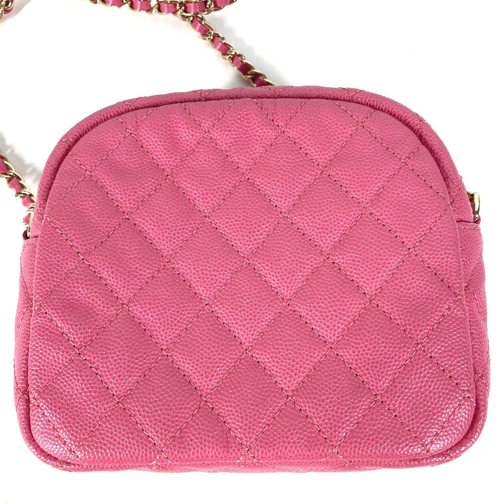 Chanel Shoulder Bag Caviar Skin Pink Matelasse Quilted Chain Bag Cc Coco Mark Women