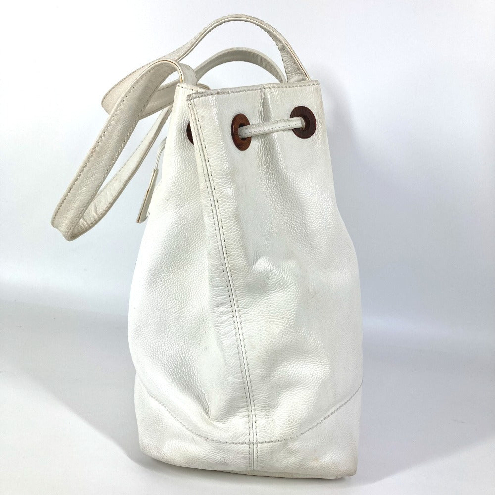 Chanel Shoulder Bag Caviar Skin White Vintage Cc Coco Mark Logo Drawstring Bag Women