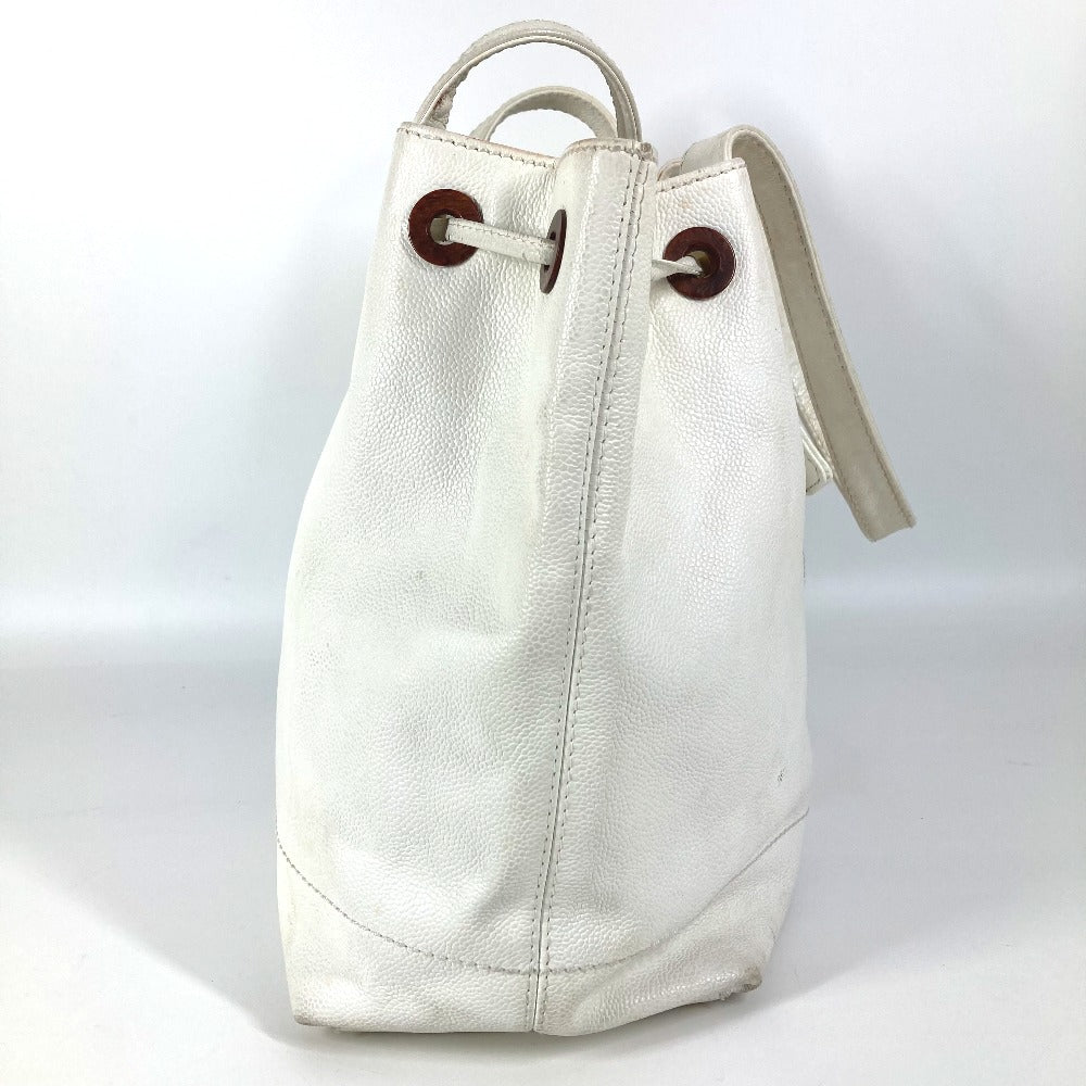 Chanel Shoulder Bag Caviar Skin White Vintage Cc Coco Mark Logo Drawstring Bag Women