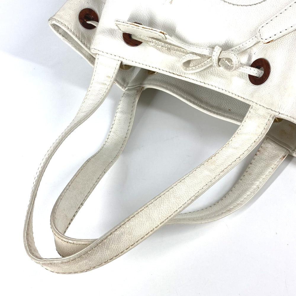 Chanel Shoulder Bag Caviar Skin White Vintage Cc Coco Mark Logo Drawstring Bag Women