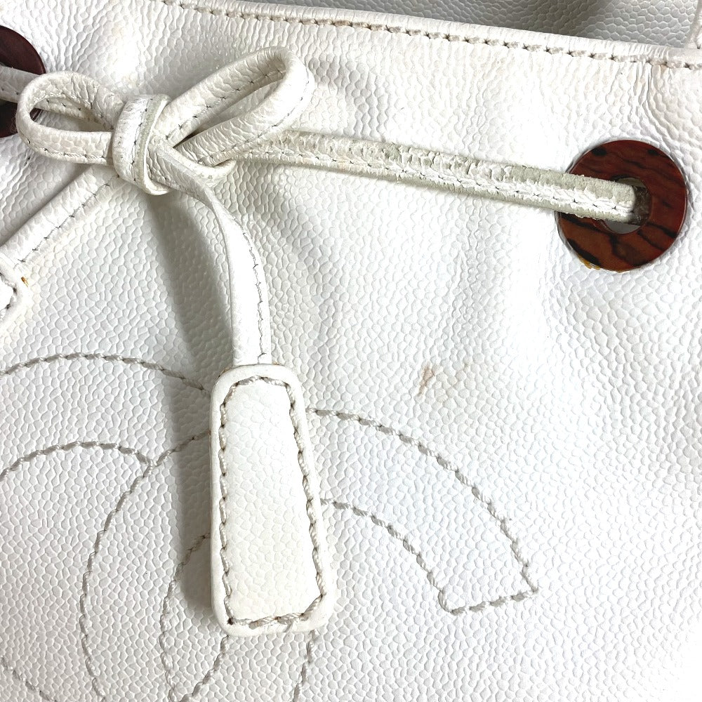 Chanel Shoulder Bag Caviar Skin White Vintage Cc Coco Mark Logo Drawstring Bag Women