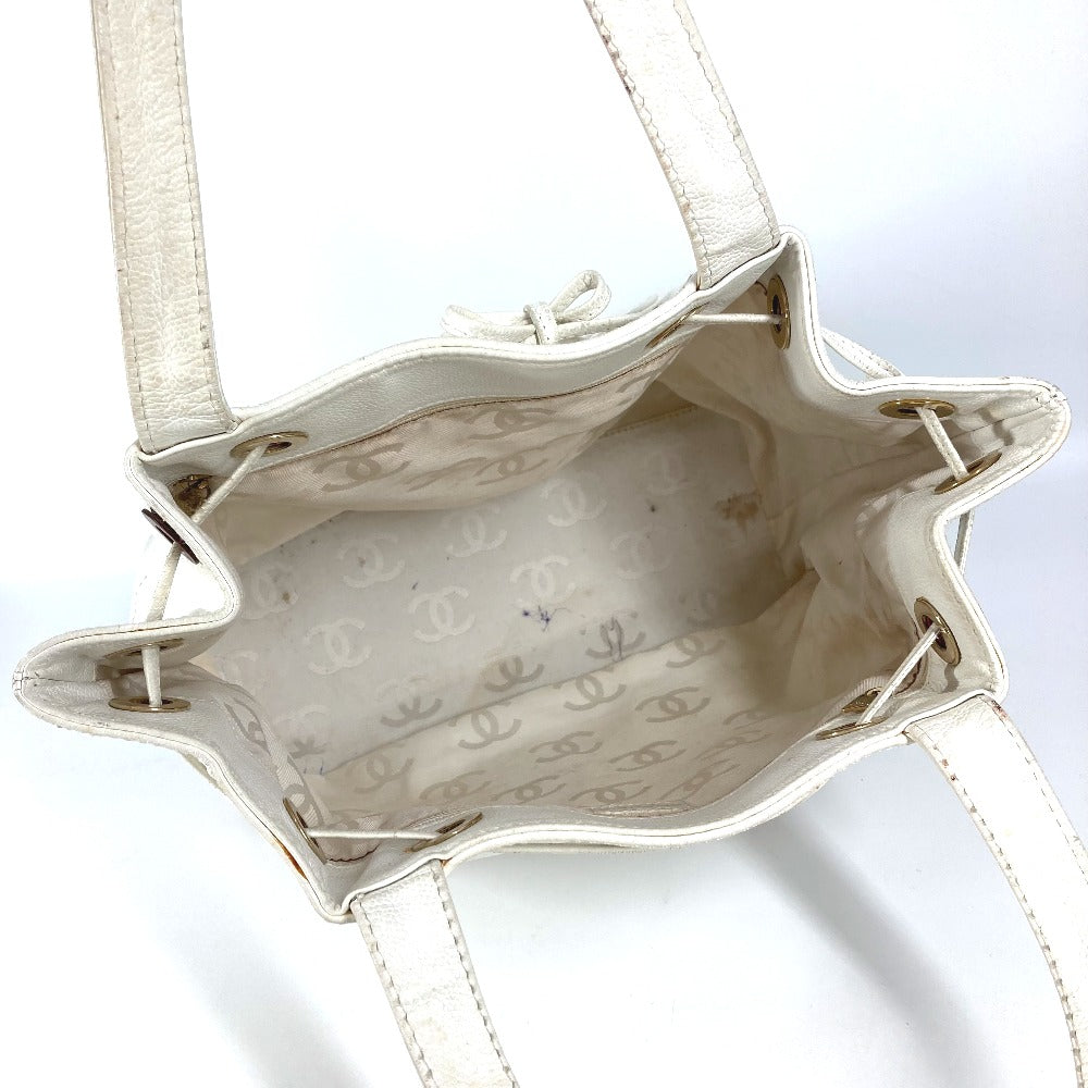 Chanel Shoulder Bag Caviar Skin White Vintage Cc Coco Mark Logo Drawstring Bag Women