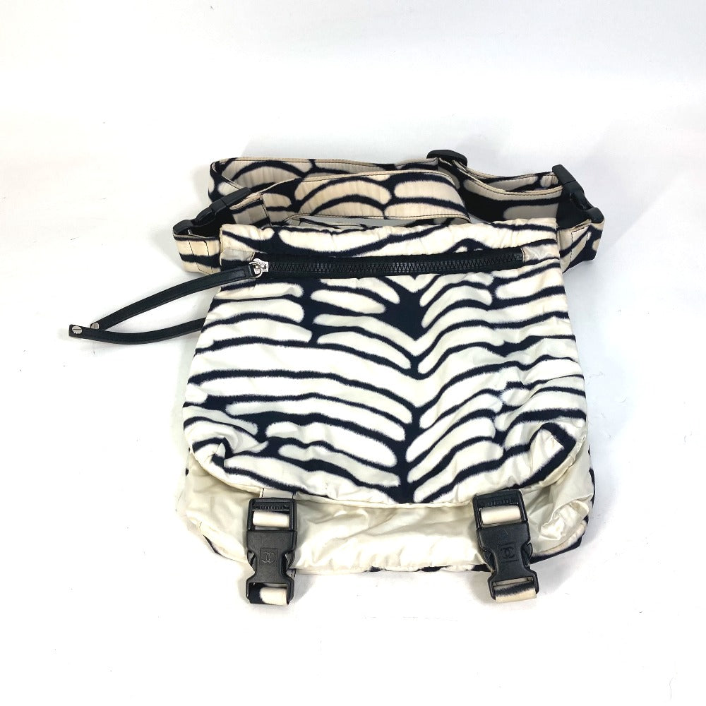 Chanel Shoulder Bag Nylon Black Sports Zebra Pattern Women