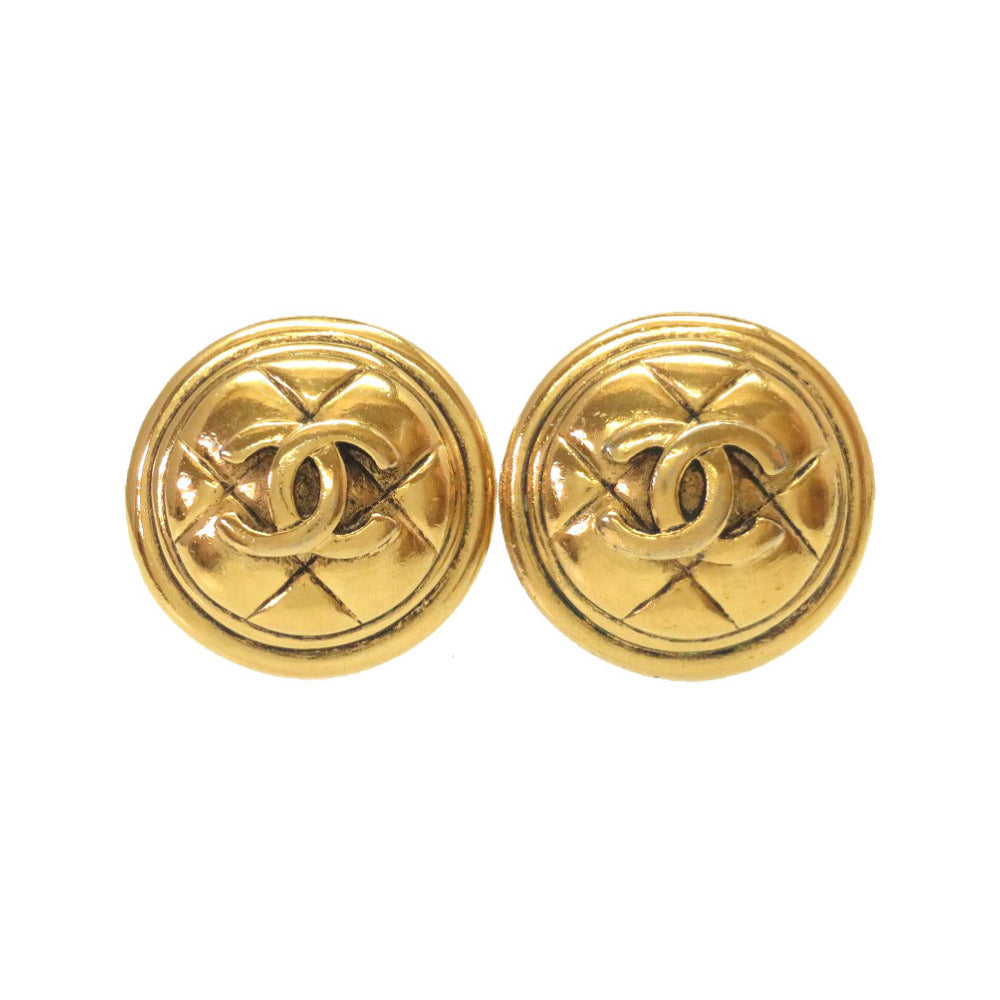 Chanel Earring Metal Gold Vintage Coco Mark Matelasse Women