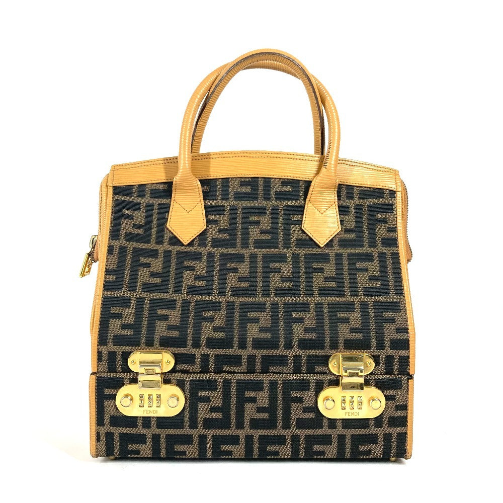 Fendi Handbag Canvas / Leather Brown Vintage Zucca Logo Women