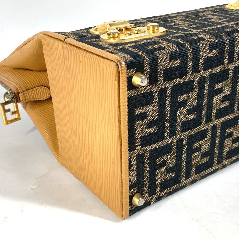 Fendi Handbag Canvas / Leather Brown Vintage Zucca Logo Women