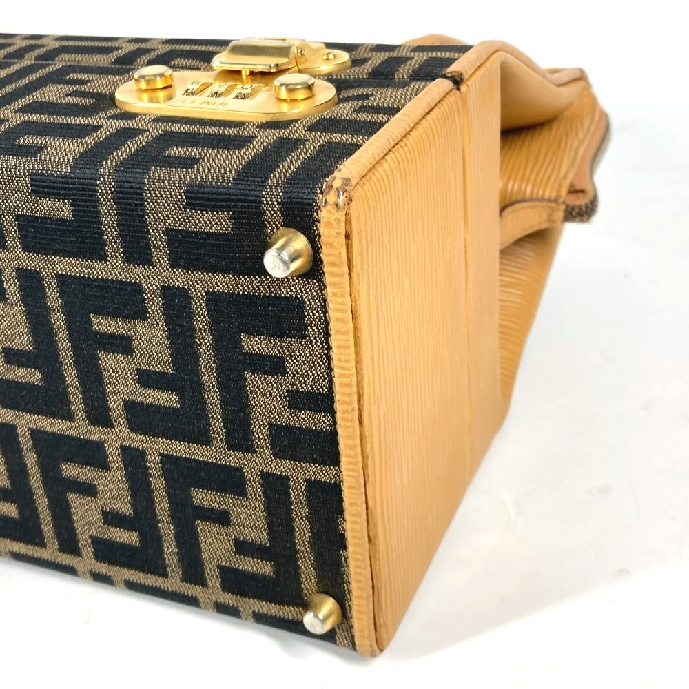 Fendi Handbag Canvas / Leather Brown Vintage Zucca Logo Women
