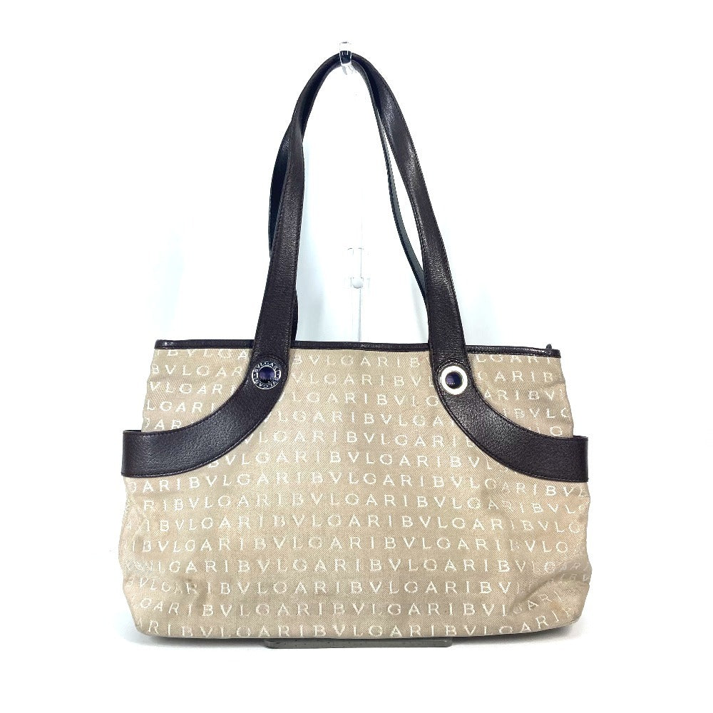 Bvlgari Tote Bag Canvas / Leather Beige Logo Mania Women
