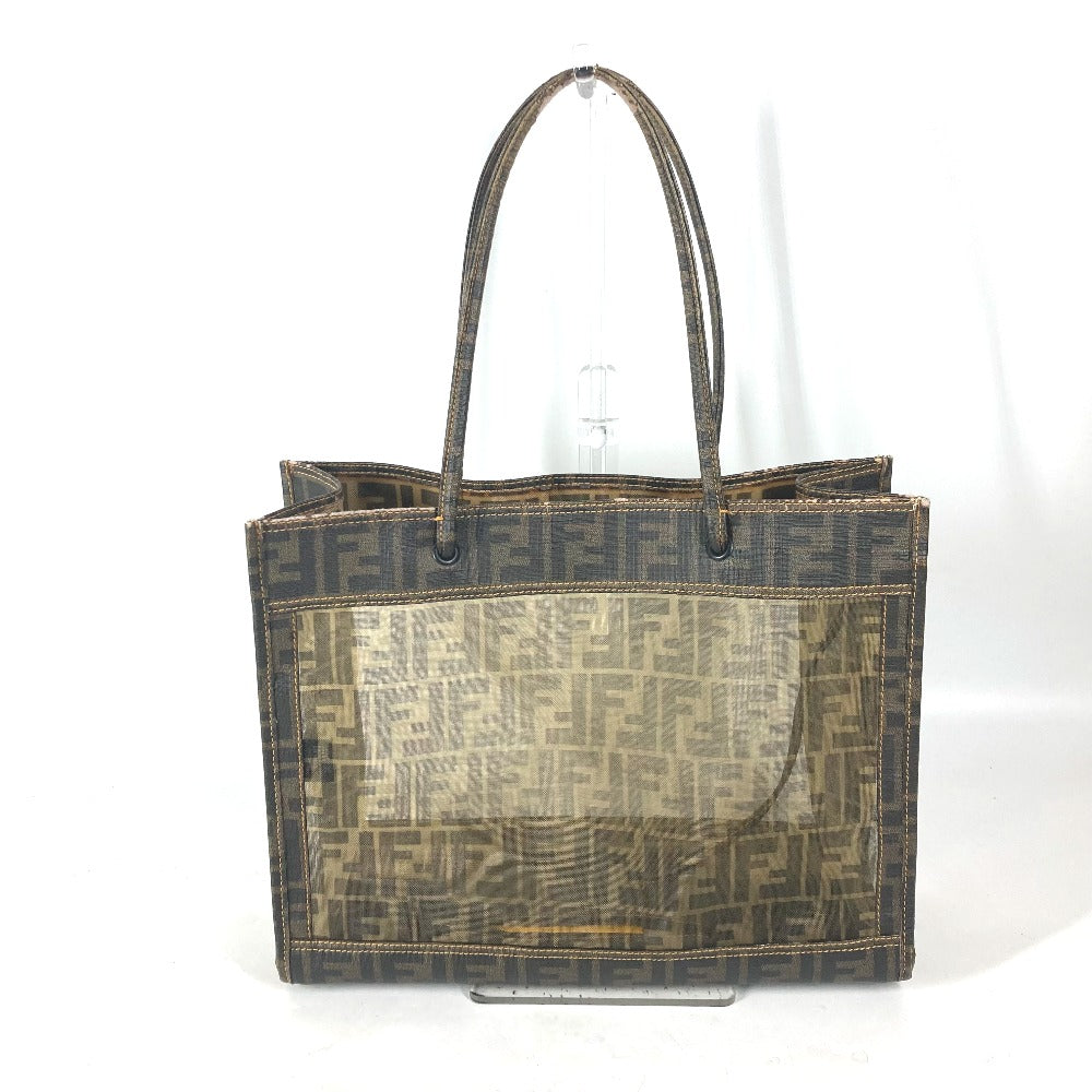 Fendi Shoulder Bag Coated Leather Brown Mesh Bag Beach Bag Vintage Zucca Women