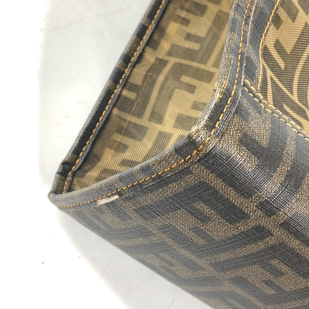Fendi Shoulder Bag Coated Leather Brown Mesh Bag Beach Bag Vintage Zucca Women