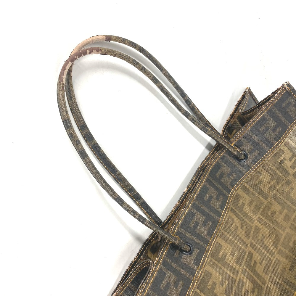 Fendi Shoulder Bag Coated Leather Brown Mesh Bag Beach Bag Vintage Zucca Women