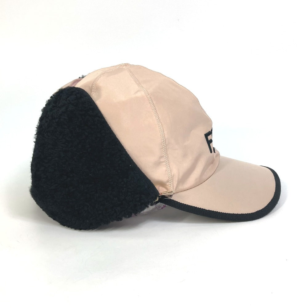 Fendi Hat Fxq679 Polyester Pink Logo Flight Cap Women 58/M