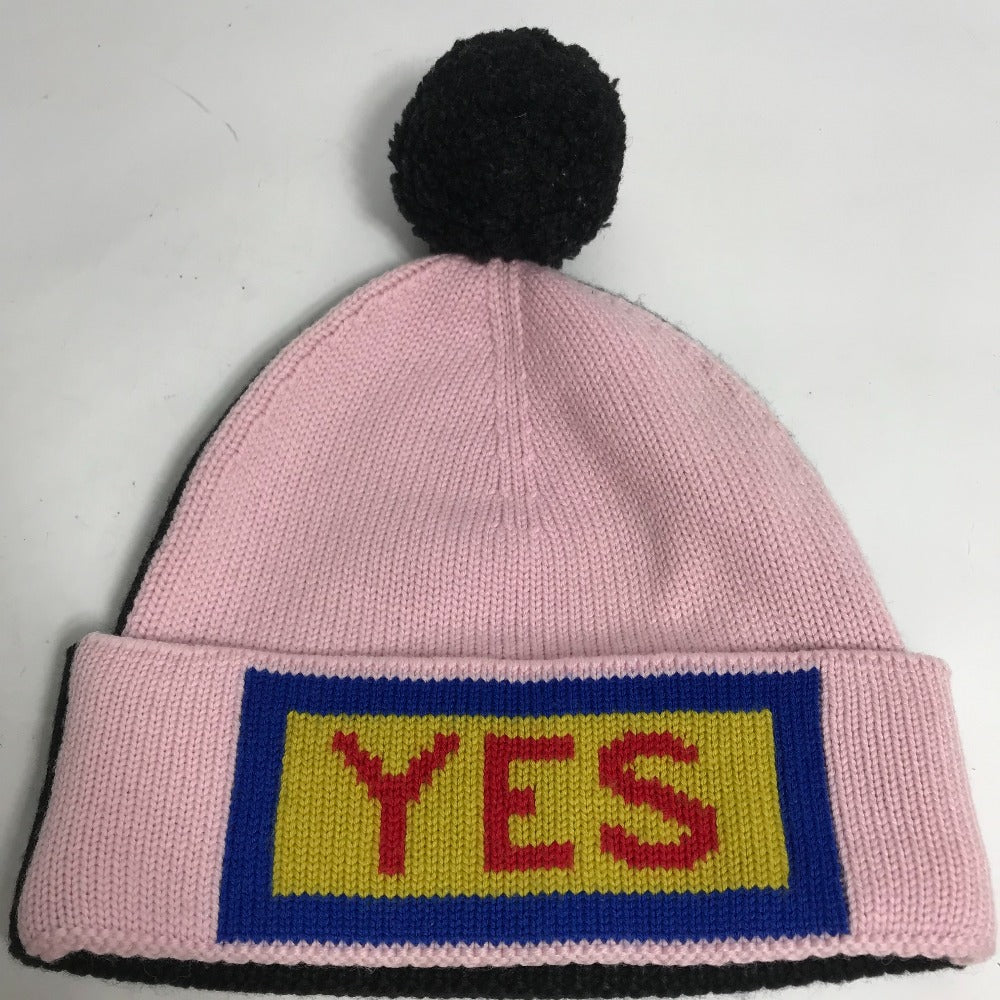 Fendi Knit Hat Fxq056 Wool Pink By Color Logo With Pom-Pom Women