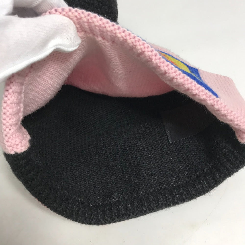 Fendi Knit Hat Fxq056 Wool Pink By Color Logo With Pom-Pom Women