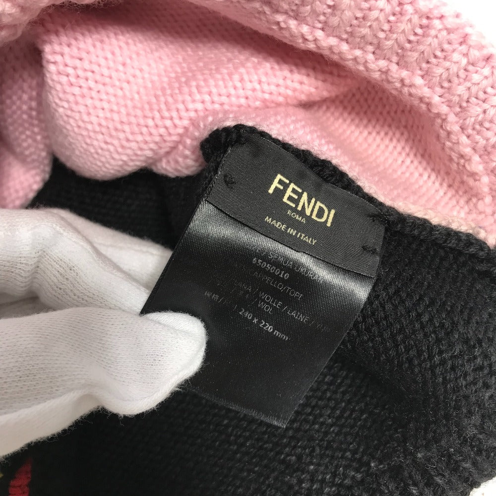 Fendi Knit Hat Fxq056 Wool Pink By Color Logo With Pom-Pom Women