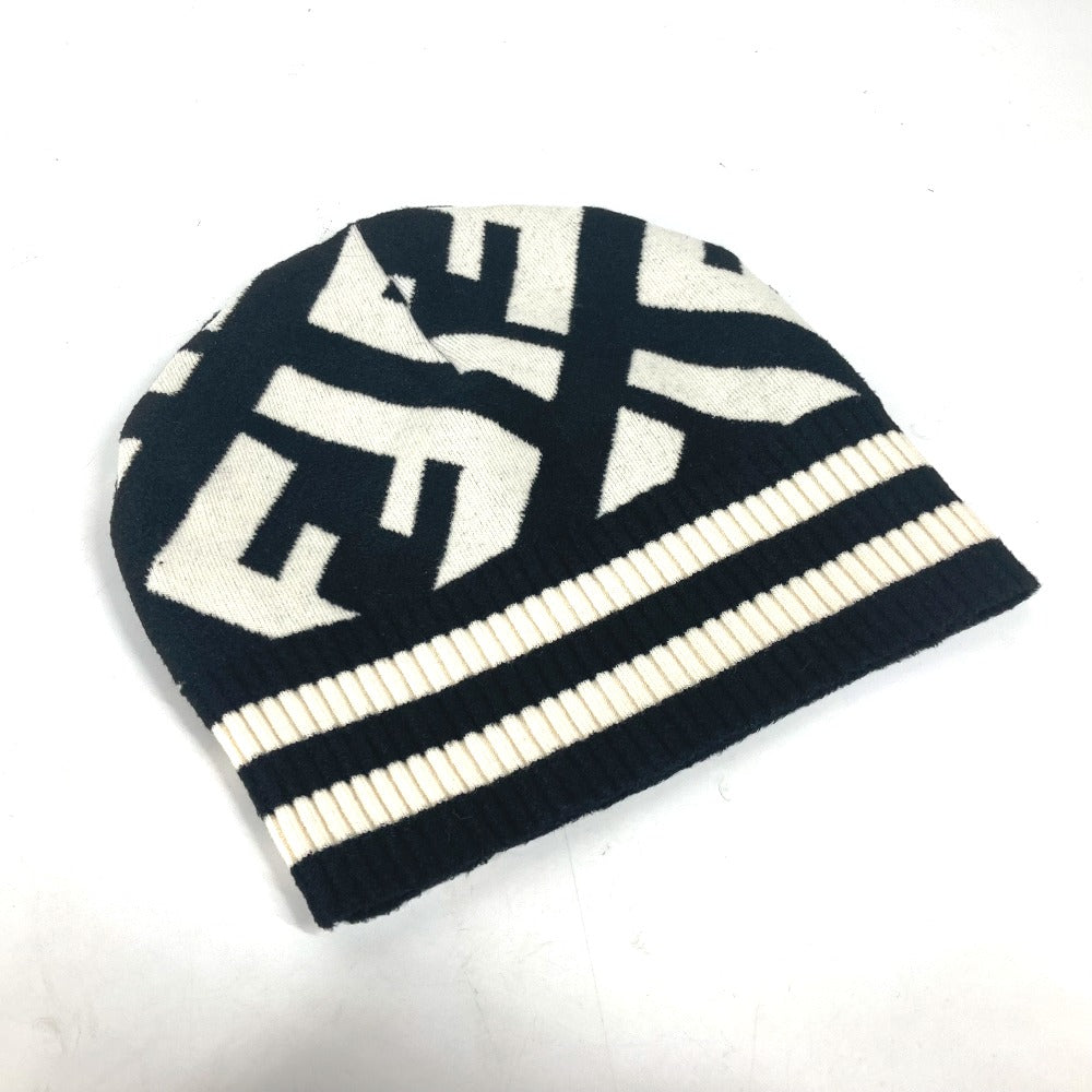 Fendi Knit Hat Fxq538 Wool, Rayon Black By Color Zucca Logo Women