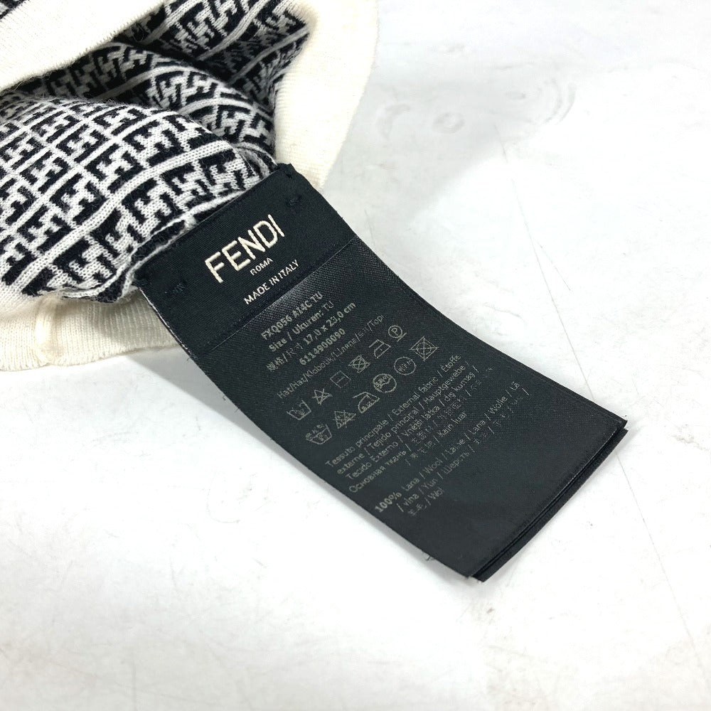 Fendi Knit Hat Fxq056 Wool Black Zucca Logo
