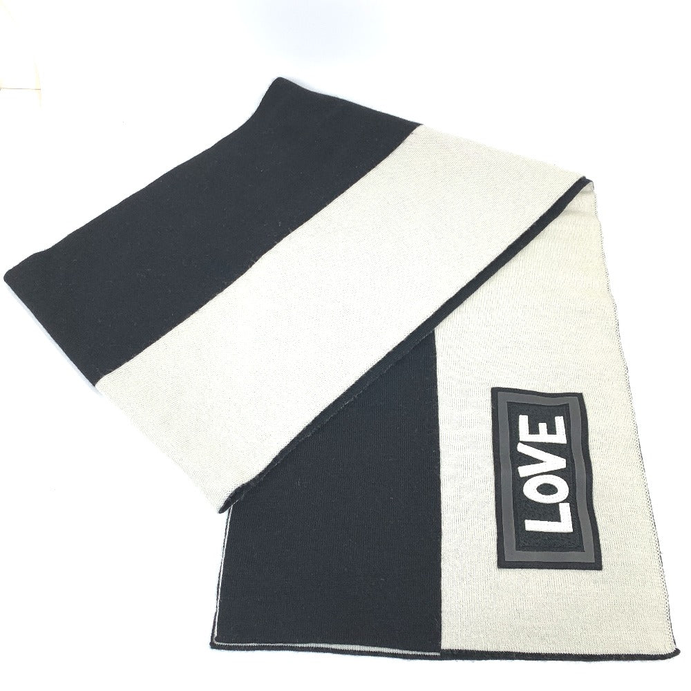 Fendi Scarf Fxs124 Wool Black X White Logo Scarf Unisex(Unisex)