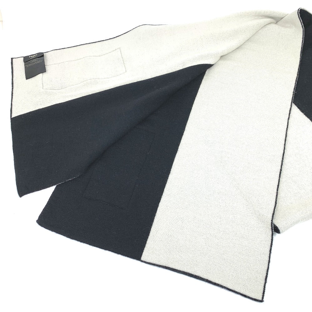 Fendi Scarf Fxs124 Wool Black X White Logo Scarf Unisex(Unisex)