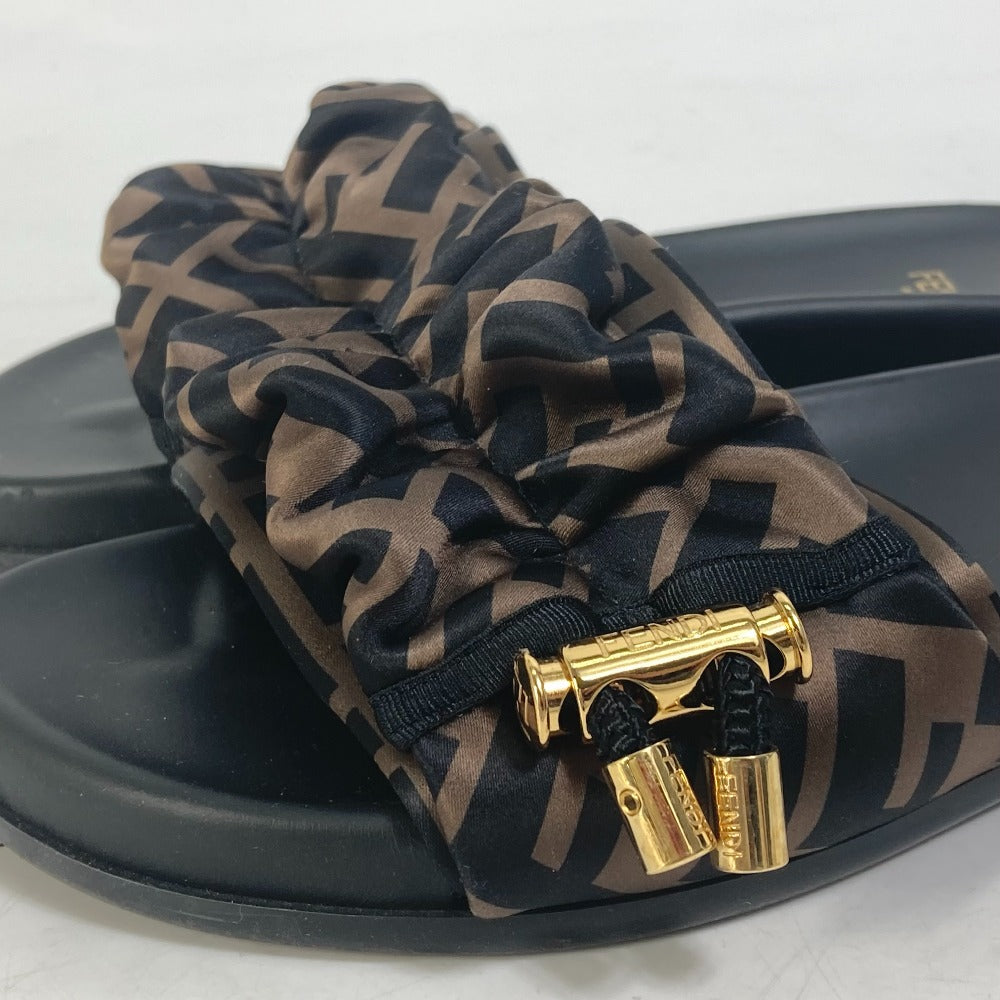 Fendi Sandals 8X8142 Polyester Brown Shoes Shower Sandals Pool Sandals Feel Slide Pleated 35