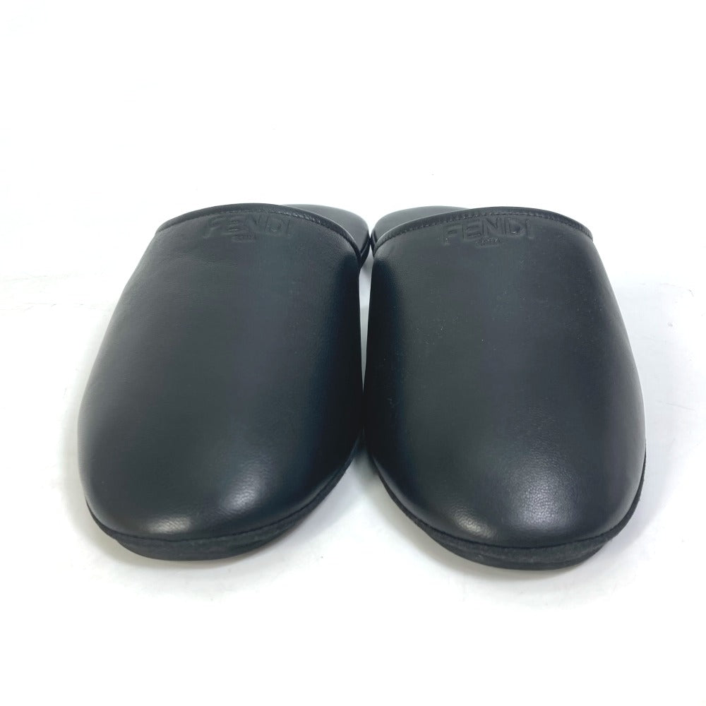 Fendi Sandals Leather Black Indoors Logo Slippers Mens 6
