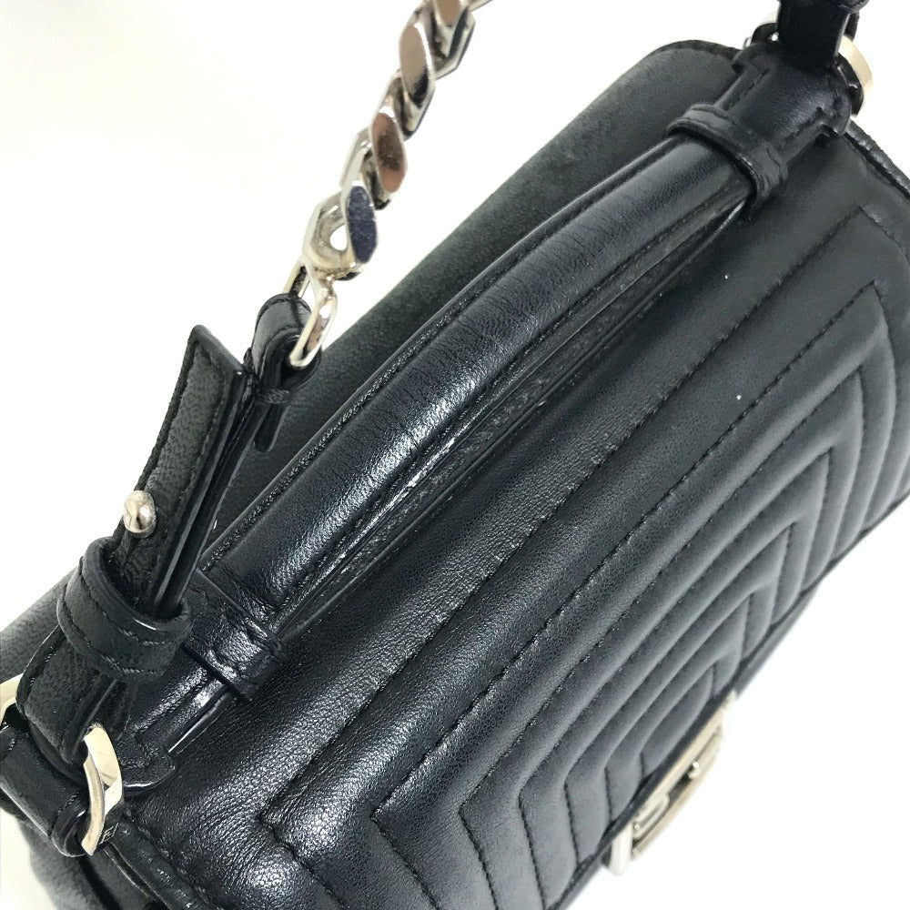 Fendi Shoulder Bag 8M0371 Leather Black Pochette Crossbody Double Micro Baguette Women