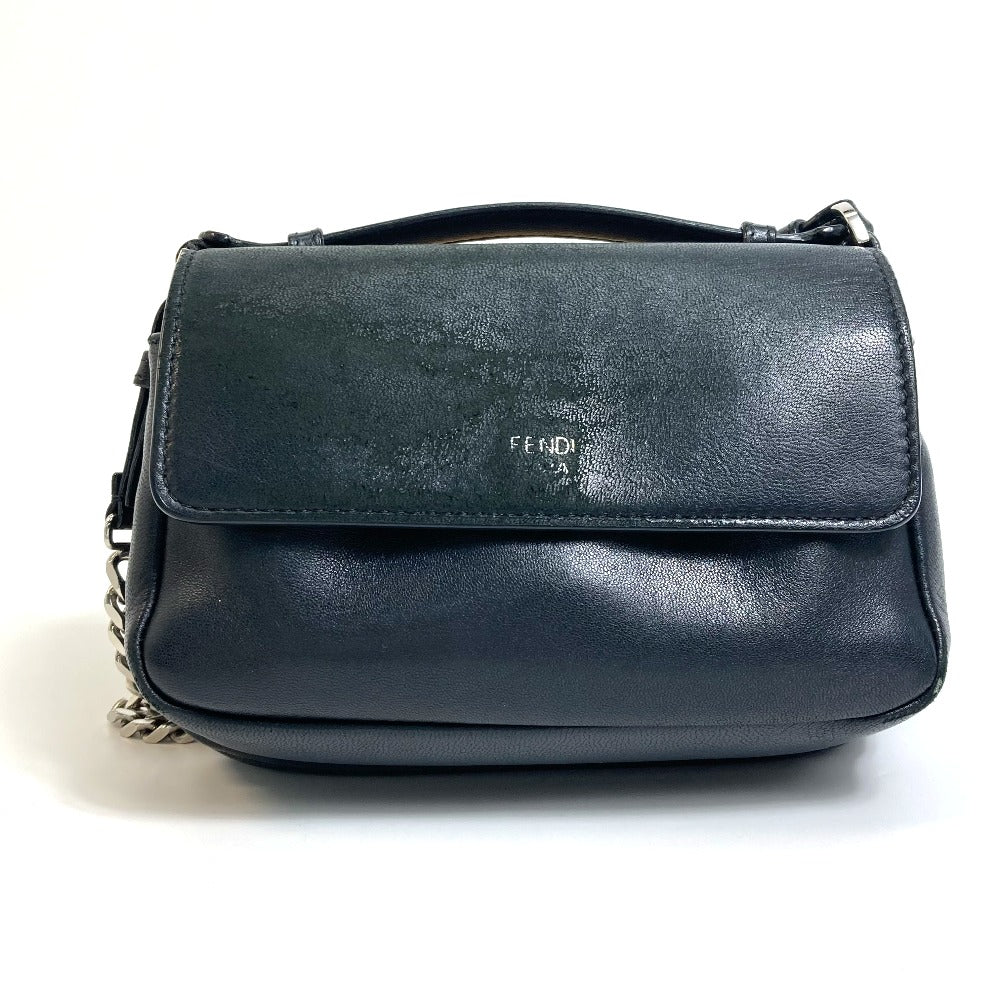 Fendi Shoulder Bag 8M0371 Leather Black Pochette Crossbody Double Micro Baguette Women