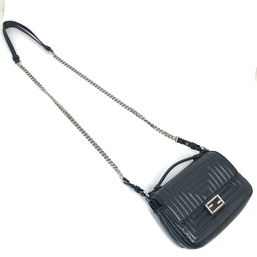 Fendi Shoulder Bag 8M0371 Leather Black Pochette Crossbody Double Micro Baguette Women