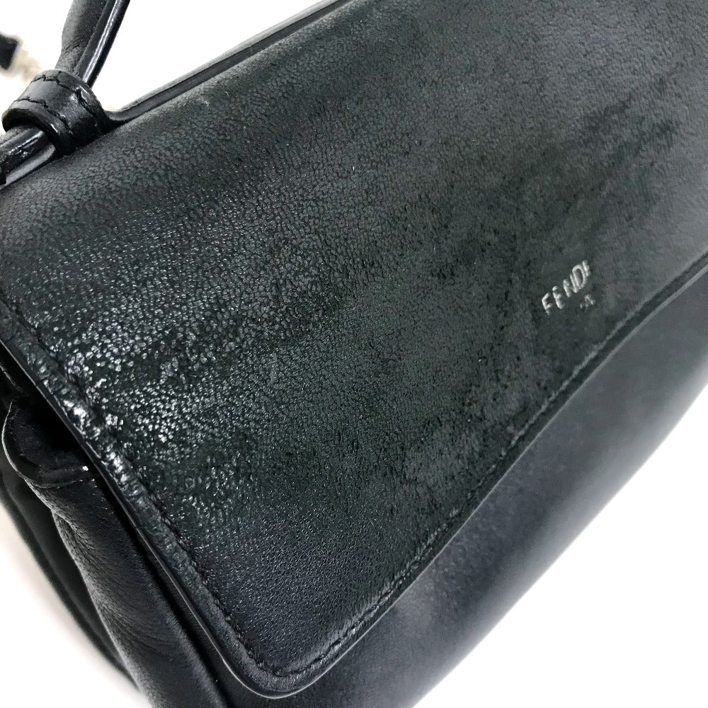 Fendi Shoulder Bag 8M0371 Leather Black Pochette Crossbody Double Micro Baguette Women