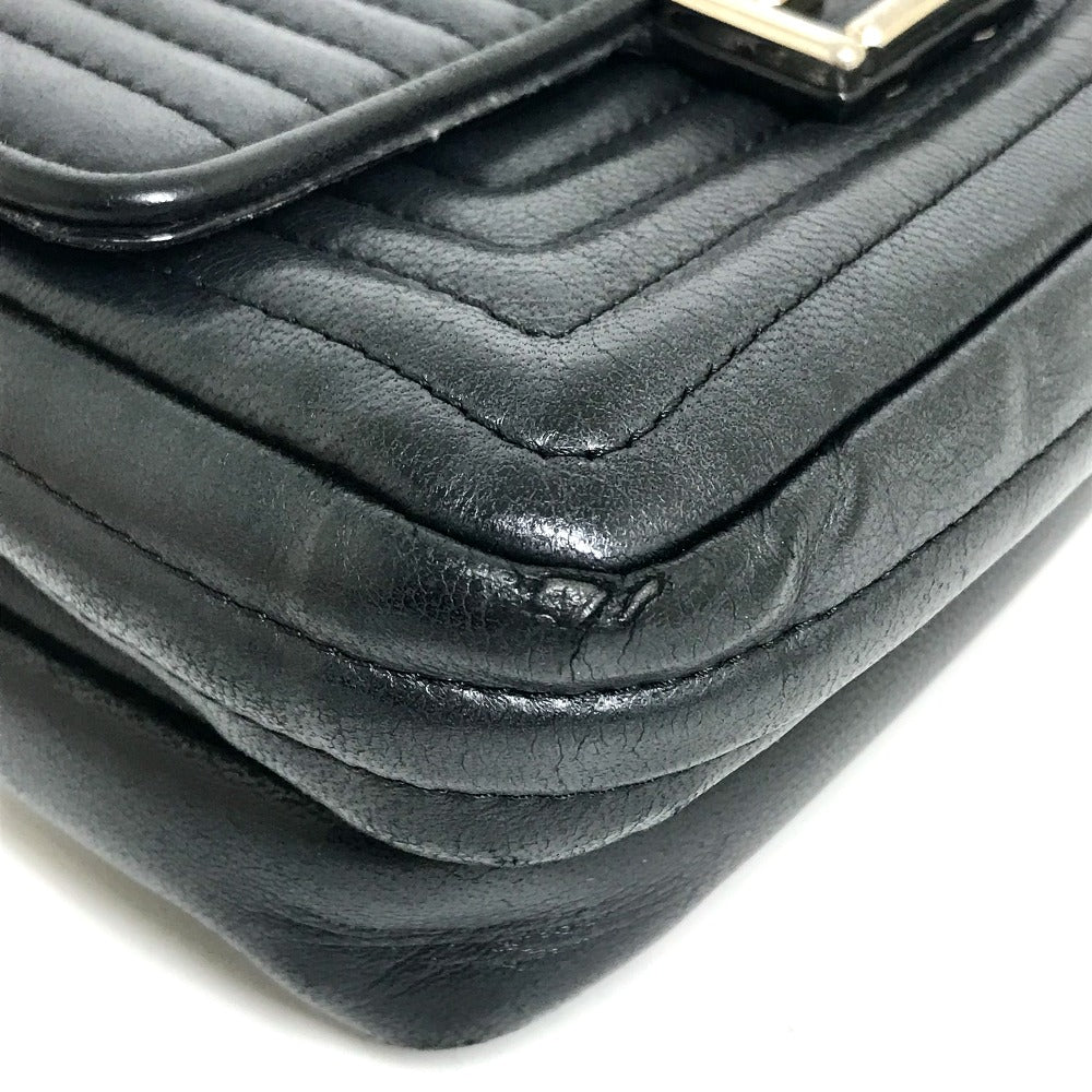 Fendi Shoulder Bag 8M0371 Leather Black Pochette Crossbody Double Micro Baguette Women