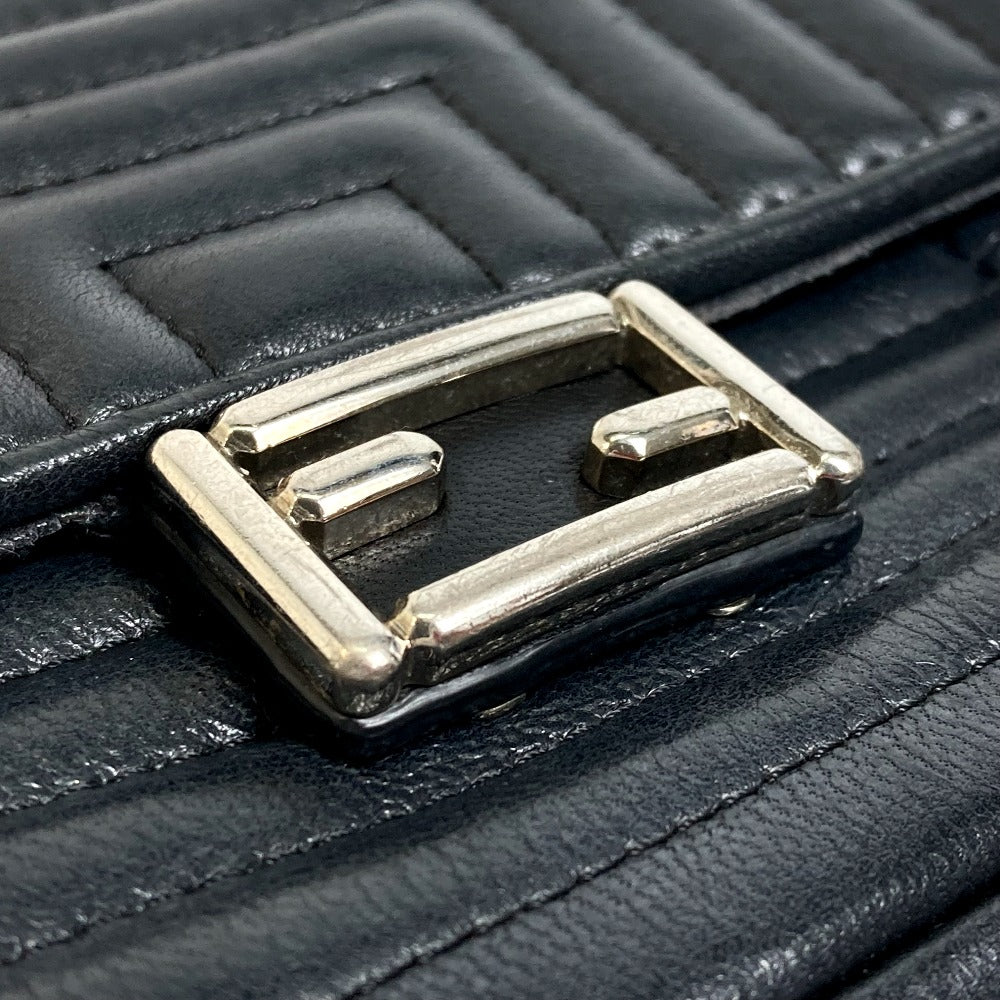 Fendi Shoulder Bag 8M0371 Leather Black Pochette Crossbody Double Micro Baguette Women