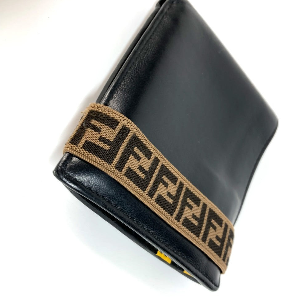 Fendi Folded Wallet 7M0266 Leather Black Zucca Rubber Belt Logo Unisex(Unisex)