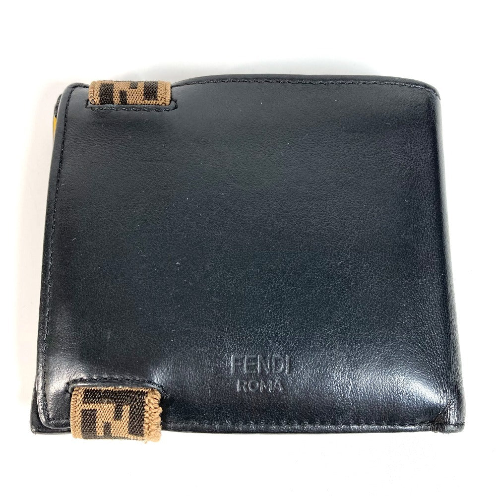 Fendi Folded Wallet 7M0266 Leather Black Zucca Rubber Belt Logo Unisex(Unisex)