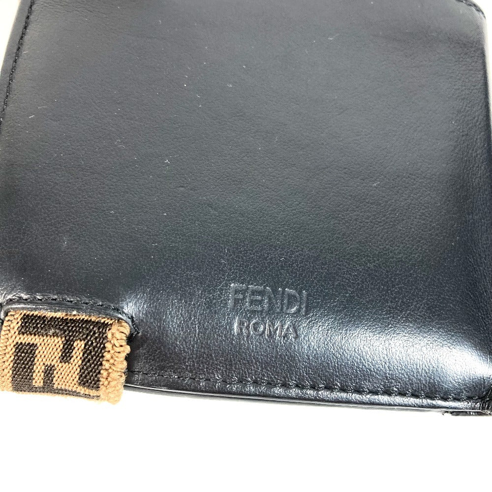 Fendi Folded Wallet 7M0266 Leather Black Zucca Rubber Belt Logo Unisex(Unisex)