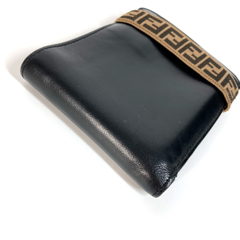 Fendi Folded Wallet 7M0266 Leather Black Zucca Rubber Belt Logo Unisex(Unisex)