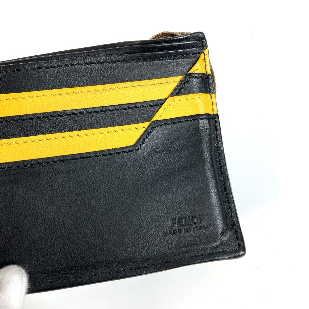 Fendi Folded Wallet 7M0266 Leather Black Zucca Rubber Belt Logo Unisex(Unisex)