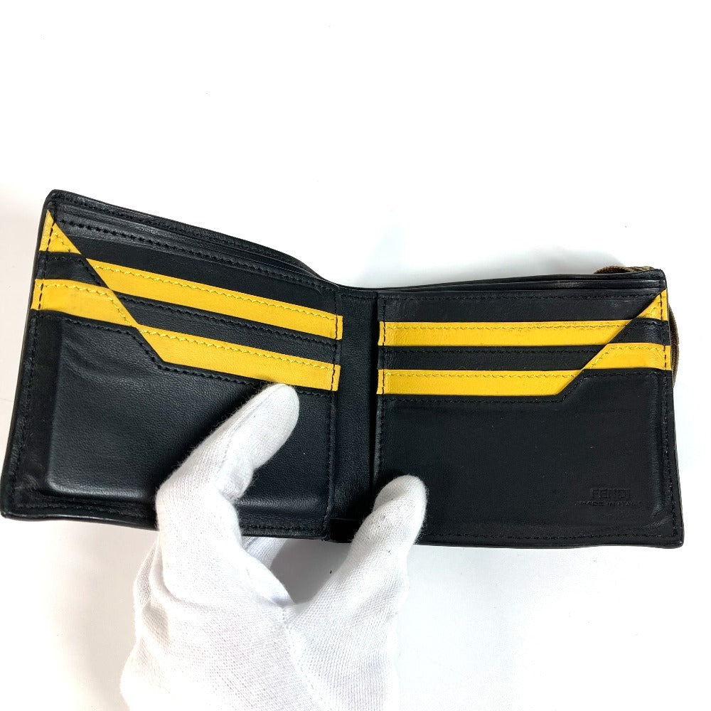 Fendi Folded Wallet 7M0266 Leather Black Zucca Rubber Belt Logo Unisex(Unisex)